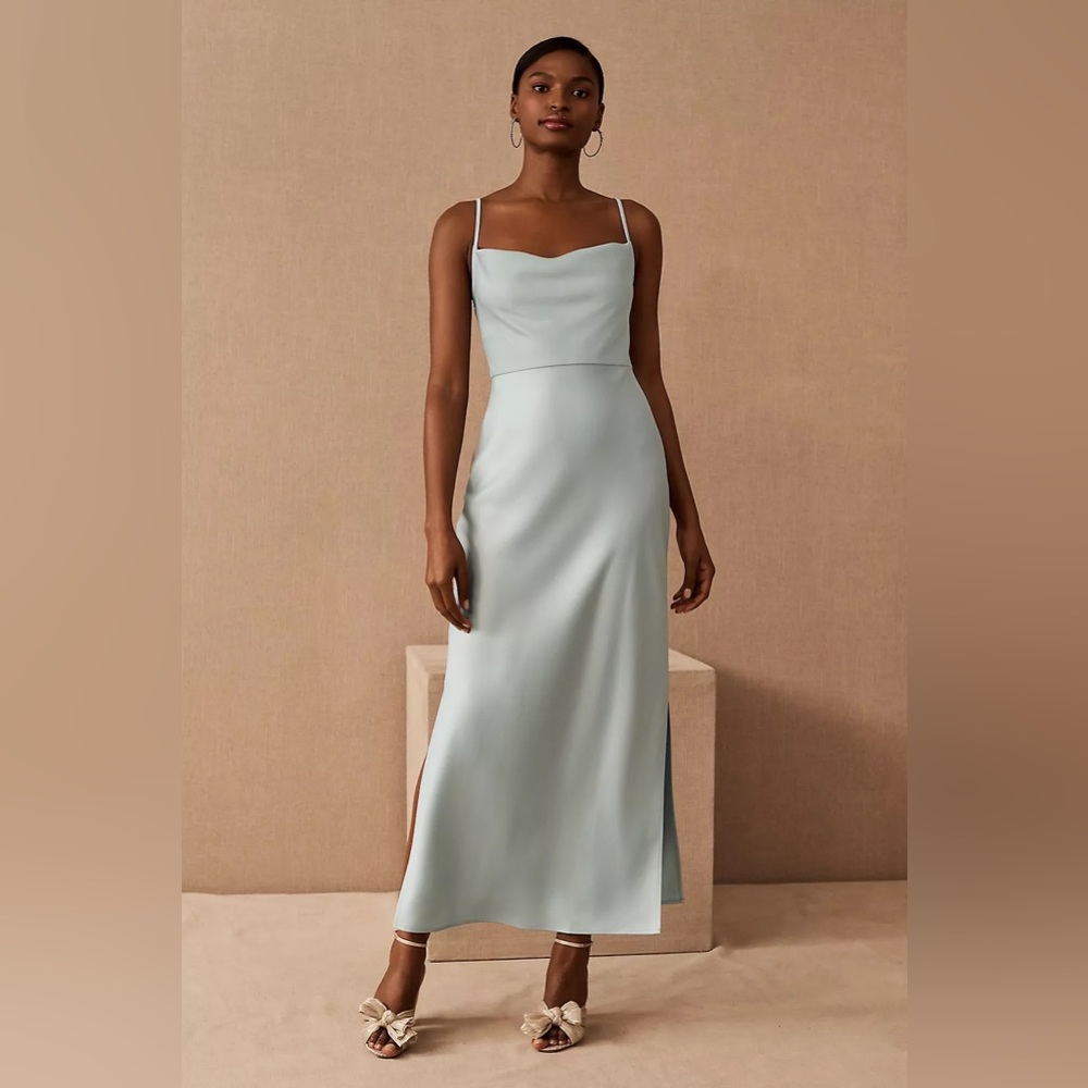 BHLDN Cali Satin Charmeuse Midi Dress in Light Blue
